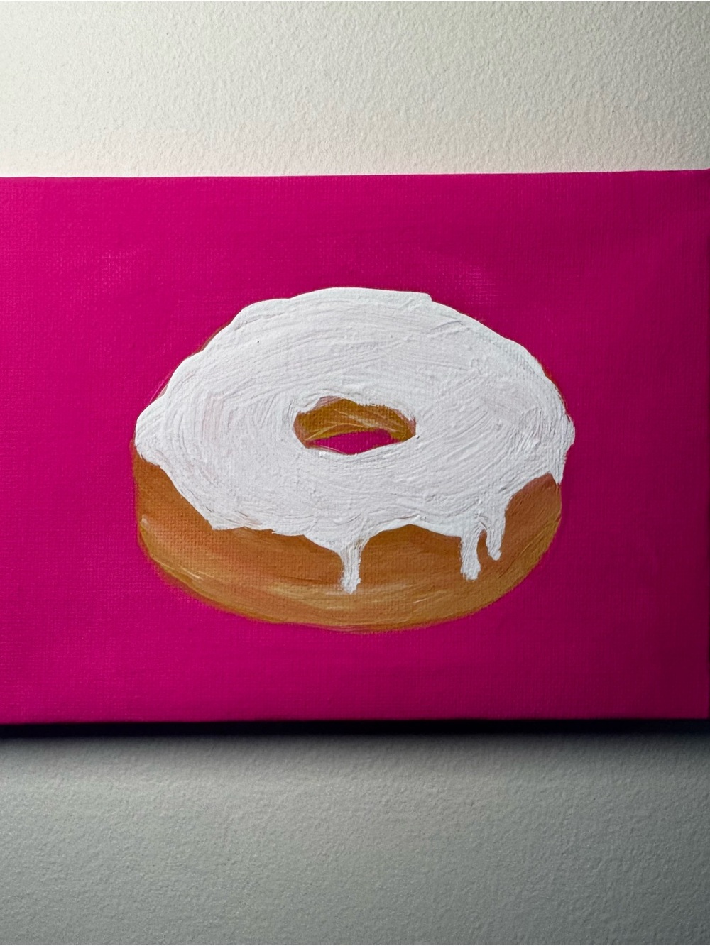 Hand Crafted Pink Canvas Donut with White Icing